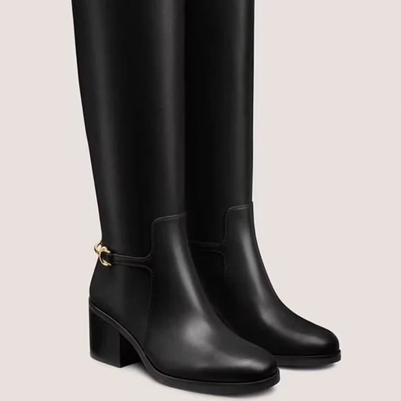 Stuart Weitzman Black Boots with Gold Accent - Picture 2 of 3